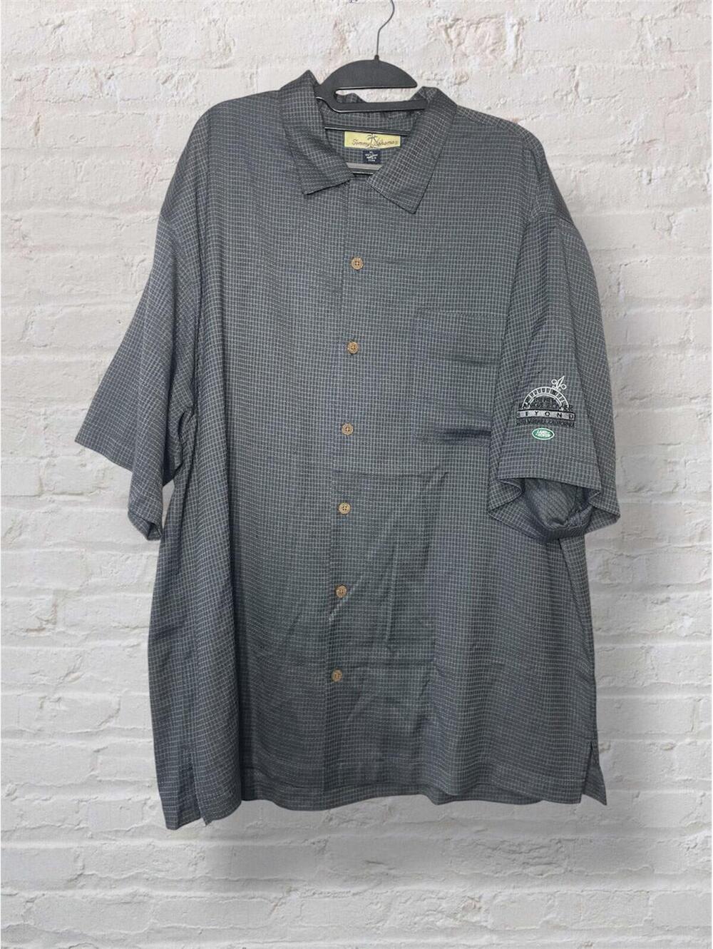 Tommy Bahama 100% Silk Shirt Gray Grid Land Rover Above XL